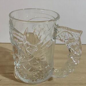 Vintage BATMAN FOREVER McDonalds 1995 Embossed Glass Clear Mug/Cup Val Kilmer